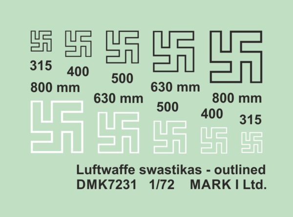 [DMK7231] Luftwaffe výsostné znaky (svastiky), obrysy - černé a bílé - Image 2